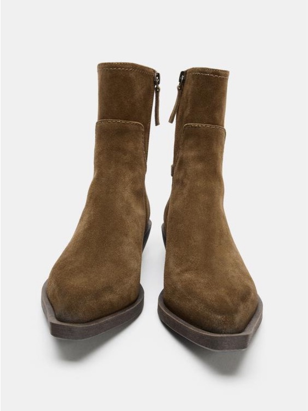 Zara Men's Olive Brown Suede Zip Ankle Boots
